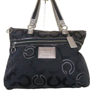 Vintage Coach Poppy Op Art Black & Silver Tote Bag Purse